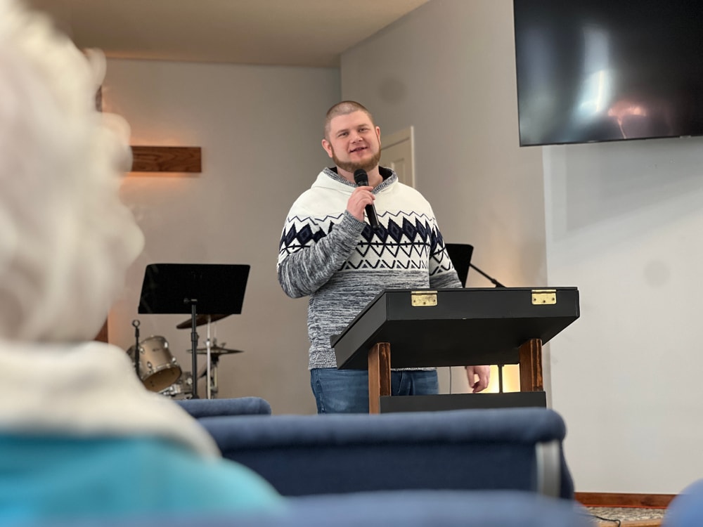 SkyWater Church lead pastor David Olson preaching a sermon on a Sunday morning